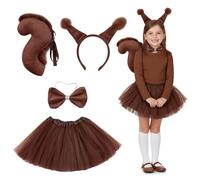 Gibocot Disfraz de ardilla de 4 piezas para niños, incluye diadema de orejas de ardilla, falda tutú, corbatín de cola, accesorios de ardilla para niñas de 4 a 9 años, carnaval, día mundial del libro,