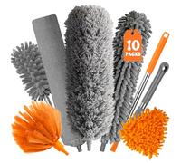 GIBOHOM 10 Piezas Plumero Telescopico Extensible, Microfibra Lavable Plumero Atrapapolvo Longitud 27-255 CM, Reutilizable Plumero con Palo Telescopico para Techo, Persianas, Muebles, Telarañas