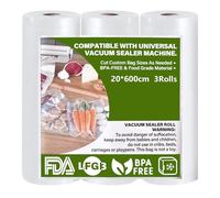 GIBOHOM 3 Rollos Bolsas Vacio Alimentos 20 x 600 cm, Gofradas Bolsas Envasar al Vacio Alimentos 150µm BPA Free, Antidesgarro, Rollos Envasadora al Vacio para Envasadora al Vacío e Sous Vide