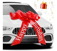 GIBOHOM Lazo Grande para Coche, Lazo Rojo Grande 76 cm, Automontable Reutilizable Lazo de Regalo para Coche, Bicicleta, Navidad, Boda, Cumpleaños, con Ventosa y 4 Lazos Pequeños, Happy Birthday