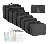 GIBOHOM Organizador Maleta, 15 Piezas Bolsas Organizadoras Maleta, Impermeables Packing Cubes Resistentes al Desgarro, Organizador de Maletas para Guardar Ropa Mientras Viaje y en Casa, Negro