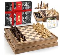 Gibot 2 en 1 Ajedrez Madera y Damas, Juego de Ajedrez Magnético, Tablero Ajedrez con Cajones,Juego de Ajedrez Profesional para Niños y Adultos como Regalo 32x32cm