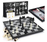 Gibot Ajedrez Magnetico, 3 en 1 Juego de Tablero Ajedrez Damas y Backgammon, Tablero Ajedrez de Viaje Plegable y Portátil, Chess Board, Ajedrez para Niños y Adultos Blanco y Negro 32×32 cm