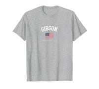 Gibson AR - Bandera Americana, Retro, diseño de Estados Unidos Camiseta, Hombre, Gris Jaspeado, 5XL