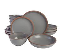 Gibson Elite, Vajilla Soho Lounge Lagos de 16 piezas con dos tipos de platos hondos y tazones, gris