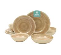 Gibson Home Casper Court - Juego de vajilla de melamina de 16 piezas, color beige, con aspecto de esmalte reactivo, vajilla para 4, apta para lavavajillas, servicio diario