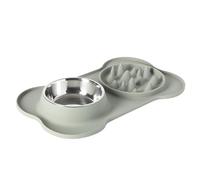 Gibson Home Curious Canines - Juego de Cuencos de alimentación Lenta para Perros, Cuenco Doble en Forma de Hueso de 16 Pulgadas, Base de Silicona con Inserto de Acero Inoxidable, alimentación