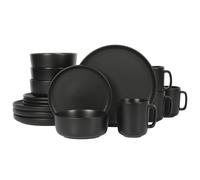 Gibson Home Zuma Juego de vajilla, platos, tazones y tazas de gres, servicio negro mate para cuatro (16 piezas)