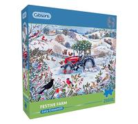 Gibsons Festive Farm - Rompecabezas de 250 Piezas para Adultos por Lucy Grossmith - Piezas extragrandes - Obra de Arte nostálgica de escenas de Pueblo de Invierno - Rompecabezas sostenible Premium