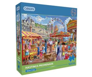 Gibsons Hastings Promenade - Rompecabezas de 500 piezas para adultos - Nostalgia junto al mar por Steve Crisp - Piezas extra grandes para un fácil manejo - Regalo británico premium