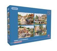Gibsons Rompecabezas de Terry's Waterways de 4 x 500 piezas, juego de 4 rompecabezas nostálgicos, rompecabezas sostenible para adultos y adolescentes, tablero 100% reciclado de primera calidad, gran