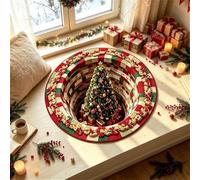 GIBZ Alfombra Navideñas 3D de Felpudo de Felpa con Ilusión Óptica 120x120cm | Alfombrilla Redonda Lavable de Pelo Corto para Decoración del Hogar y Fiestas Absorbente para Dormitorio y Sala de Estar