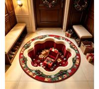 GIBZ Alfombra Navideñas 3D de Felpudo de Felpa con Ilusión Óptica 60x60cm | Alfombrilla Redonda Lavable de Pelo Corto para Decoración del Hogar y Fiestas Absorbente para Dormitorio y Sala de Estar