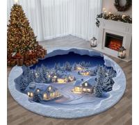 GIBZ Alfombra Navideñas 3D Lavable para Puerta con Ilusión Óptica 100x100cm | Alfombrilla Redonda de Pelo Corto para Decoración del Hogar y Fiestas Absorbente para Dormitorio y Sala de Estar