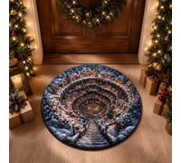 GIBZ Alfombra Navideñas 3D Lavable para Puerta con Ilusión Óptica 160x160cm | Alfombrilla Redonda de Pelo Corto para Decoración del Hogar y Fiestas Absorbente para Dormitorio y Sala de Estar