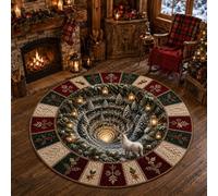 GIBZ Alfombra Navideñas 3D Lavable para Puerta con Ilusión Óptica 160x160cm | Alfombrilla Redonda de Pelo Corto para Decoración del Hogar y Fiestas Absorbente para Dormitorio y Sala de Estar