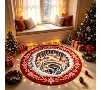 GIBZ Alfombra Navideñas 3D Lavable para Puerta con Ilusión Óptica 60x60cm | Alfombrilla Redonda de Pelo Corto para Decoración del Hogar y Fiestas Absorbente para Dormitorio y Sala de Estar