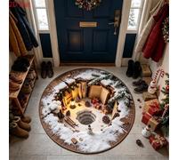 GIBZ Alfombra Navideñas 3D Lavable para Puerta con Ilusión Óptica 80x80cm | Alfombrilla Redonda de Pelo Corto para Decoración del Hogar y Fiestas Absorbente para Dormitorio y Sala de Estar