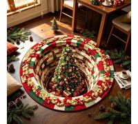 GIBZ Alfombra Navideñas 3D Lavable para Puerta con Ilusión Óptica 80x80cm | Alfombrilla Redonda de Pelo Corto para Decoración del Hogar y Fiestas Absorbente para Dormitorio y Sala de Estar