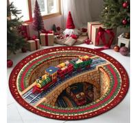 GIBZ Alfombra Redonda con Ilusión Óptica para Navidad 120x120cm | Alfombrilla Lavable de Pelo Corto para Decoración del Hogar y Fiestas Absorbente para Dormitorio y Sala de Estar