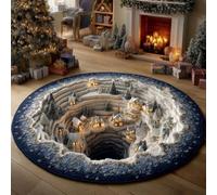 GIBZ Alfombra Redonda con Ilusión Óptica para Navidad 160x160cm | Alfombrilla Lavable de Pelo Corto para Decoración del Hogar y Fiestas Absorbente para Dormitorio y Sala de Estar