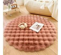 GIBZ Alfombra Redonda de Pelo Largo Sintético de Conejo Alfombras con Burbujas Antideslizante para Salón y Dormitorio Habitacion Suave Lavables Rosa 130cm
