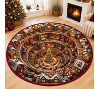 GIBZ Alfombras Navideñas 3D con Ilusión Óptica y Felpudo Cálido 60x60cm | Alfombrilla Redonda Lavable de Pelo Corto para Decoración del Hogar y Fiestas Absorbente para Dormitorio y Sala de Estar