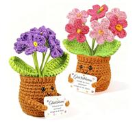 Gicctyble 2 Flores de la Suerte Tejidas a Mano - Regalo para Mujer, Amiga, Mamá - Rosa & Morado - Navidad, Cumpleaños, Amistad