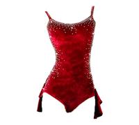 GICIR Vestido De Baile Latino Con Lentejuelas De Terciopelo, Vestido De Competición Profesional For Rumba Y Samba, Personalización(Red A,3XS)