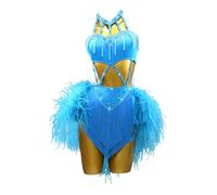 GICIR Vestido De Baile Latino For Mujer Con Plumas, Trajes De Baile Lírico Profesional, Personalización(Sky Blue A,XXS)