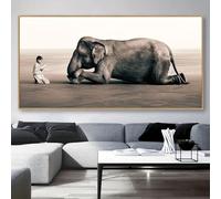Giclée - Lienzo grande con diseño de niño leyendo delante de Buda, elefante, moderno, póster e impresiones para decoración zen, 40 x 80 cm, sin marco
