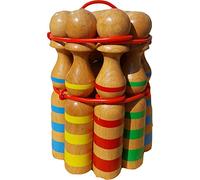 GICO Juego de Conos de Bolos de Madera a Rayas para niños y Adultos, Madera Maciza, 30 cm, Vetas típicas de Madera, 3026