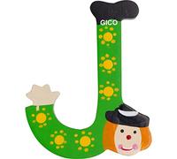 GICO Letras de madera para habitación de los niños, decoración grande para la puerta, payasos divertidos, A-Z, altura aprox. 9 cm, letra de madera 7361 (J)