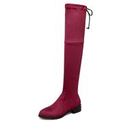 Gicoiz Gamuza Cuero Botas Sobre La Rodilla Mujer Comodo Low Tacón Ancho Daily Trabajo Punta Rojoonda Long Booty Stretch Punta Quadrada Moda Vino Rojo Talla 37 EU-38Cn