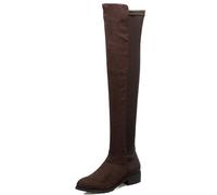 Gicoiz Gamuza Cuero Botas Sobre La Rodilla Mujer Comodo Low Tacón Ancho Daily Trabajo Punta Rojoonda Long Booty Stretch Punta Quadrada Moda Marrón Talla 38 EU-39Cn