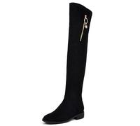Gicoiz Gamuza Cuero Botas Sobre La Rodilla Mujer Comodo Low Tacón Ancho Daily Trabajo Punta Rojoonda Long Booty Stretch Punta Quadrada Moda Negro Talla 38 EU-39Cn