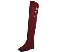 Gicoiz Gamuza Cuero Botas Sobre La Rodilla Mujer Comodo Low Tacón Ancho Daily Trabajo Punta Rojoonda Long Booty Stretch Punta Quadrada Moda Vino Rojo Talla 41 EU-43Cn