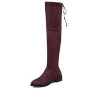 Gicoiz Gamuza Cuero Botas Sobre La Rodilla Mujer Comodo Low Tacón Ancho Daily Trabajo Punta Rojoonda Long Booty Stretch Punta Quadrada Moda Marrón Talla 39 EU-40Cn