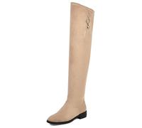 Gicoiz Gamuza Cuero Botas Sobre La Rodilla Mujer Comodo Low Tacón Ancho Daily Trabajo Punta Rojoonda Long Booty Stretch Punta Quadrada Moda Albaricoque Talla 38 EU-39Cn