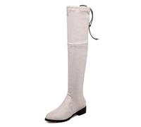 Gicoiz Gamuza Cuero Botas Sobre La Rodilla Mujer Comodo Low Tacón Ancho Daily Trabajo Punta Rojoonda Long Booty Stretch Punta Quadrada Moda Light-Gris Talla 39 EU-40Cn