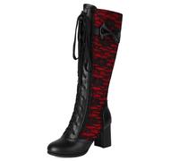Gicoiz Mujer Gothic Lazos Botas Hasta Las Rodillas Cordones Punta Rojoonda Lolita Tacón Ancho Invierno Fiesta Moda Military Warm Botín Rojo Talla 45 EU-47Cn