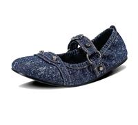Gicoiz Mujer Punta Cerrada Mary Jane Plano Zapatos Ballerinas Comodo Walking Dolly Zapatos Moda Correa de Tobillo Dancing Ballet Slippers Dark-Azul Talla 40.5 EU-42Cn