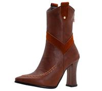 Gicoiz Mujer Puntiagudo Media Pierna Tacón Ancho Botas Retro Botas de Montar Lazos Invierno Elegante Half Equestrian Cowboy Western Botín Dark-Marrón Talla 47 EU-49Cn