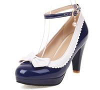 Gicoiz Tacón Alto Fiesta Mary Jane Charol Mujer Lazos Pumps Verano Boda Correa de Tobillo Elegante Block Bridesmaid Zapatos de Fiesta Azul Talla 47 EU-49Cn