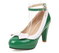 Gicoiz Tacón Alto Fiesta Mary Jane Charol Mujer Lazos Pumps Verano Boda Correa de Tobillo Elegante Block Bridesmaid Zapatos de Fiesta Verde Talla 47 EU-49Cn