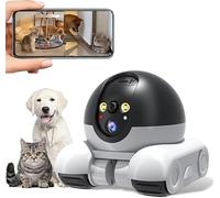 GiDaCom Cámara robot inteligente para gatos y perros con juego láser, doble cámara 4 K, control por aplicación, visión nocturna, intercomunicador