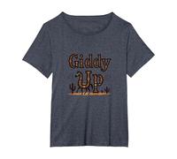 Giddy Up Western Horse Desert Cactus Cowboy, Vaca Chica Camiseta, Mujer Tallas Grandes, Azul Jaspeado, 2XL Grande