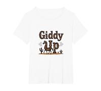 Giddy Up Western Horse Desert Cactus Cowboy, Vaca Chica Camiseta, Mujer Tallas Grandes, Blanco, 2XL Grande