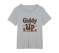 Giddy Up Western Horse Desert Cactus Cowboy, Vaca Chica Camiseta, Mujer Tallas Grandes, Gris Jaspeado, 1XL Grande