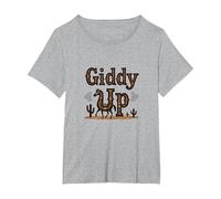 Giddy Up Western Horse Desert Cactus Cowboy, Vaca Chica Camiseta, Mujer Tallas Grandes, Gris Jaspeado, 2XL Grande